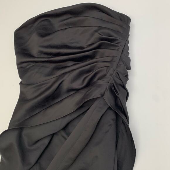 Black Ruched Wrap Over Strapless Midi A Line Dresd - Picture 6 of 11